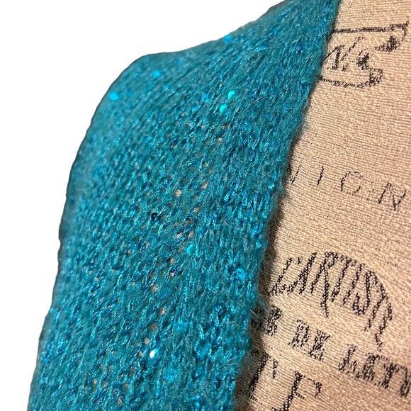 Turquoise Sequin Cardigan Sweater - Picture 4 of 6